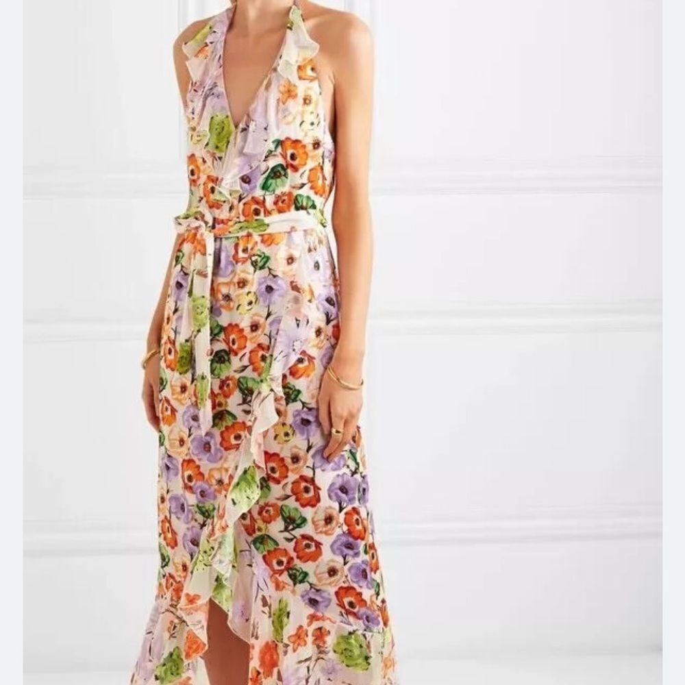 Alice + Olivia Floral Maxi Dress in White, Orange, Green, Purple - Picture 3 of 8